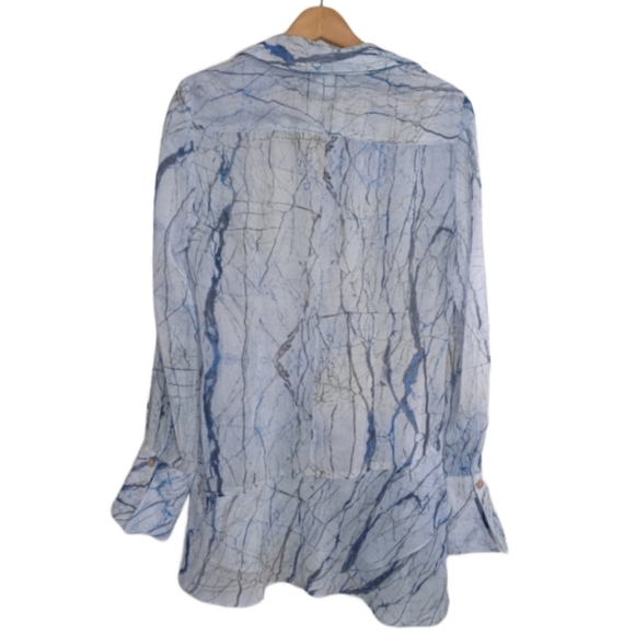Finley Artsy Sheer Sz M Marble Artsy Button Down Front Long Sleeve Blouse - Picture 2 of 14